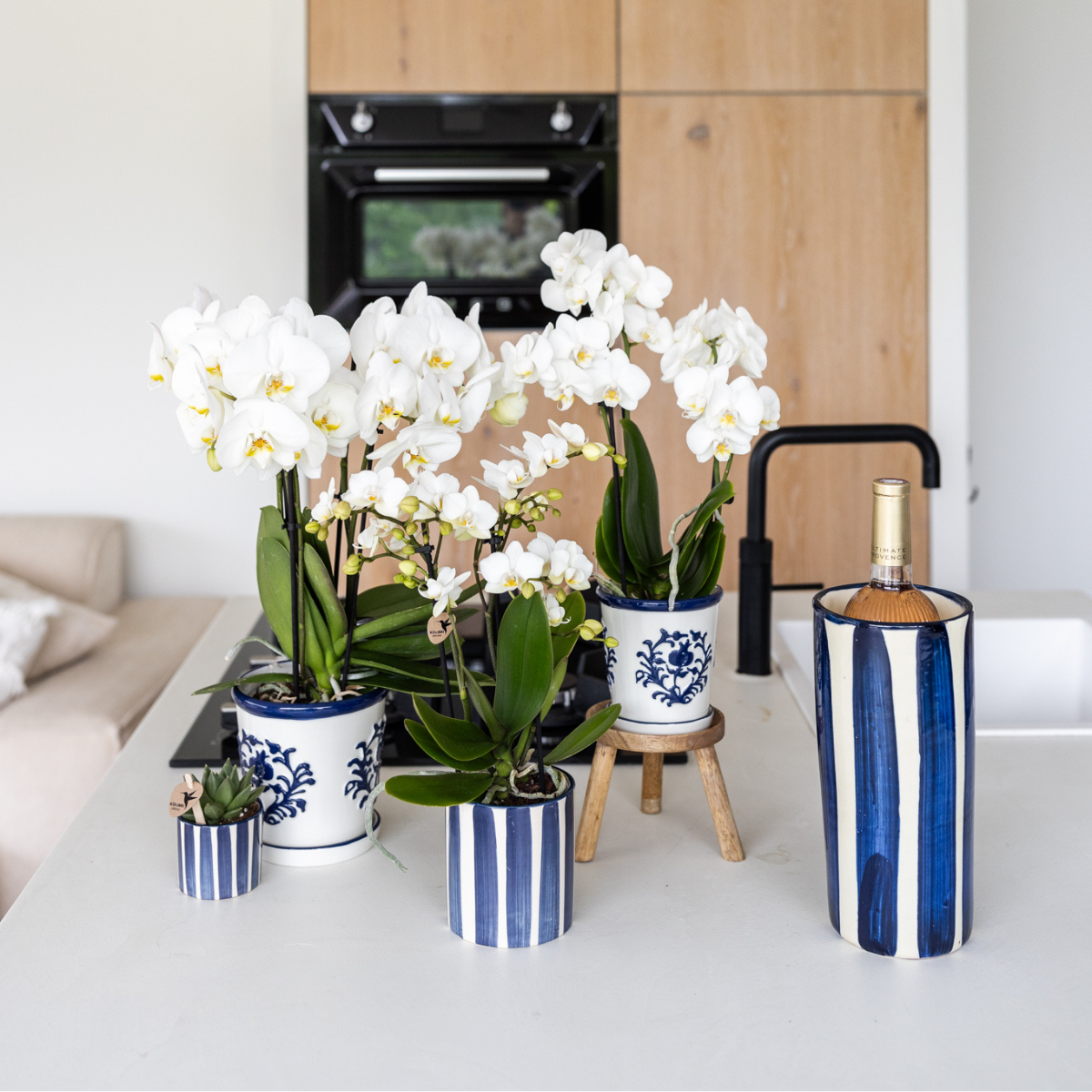 Blauwe Malaga bloempot voor orchidee – keramische sierpot Ø9 cm