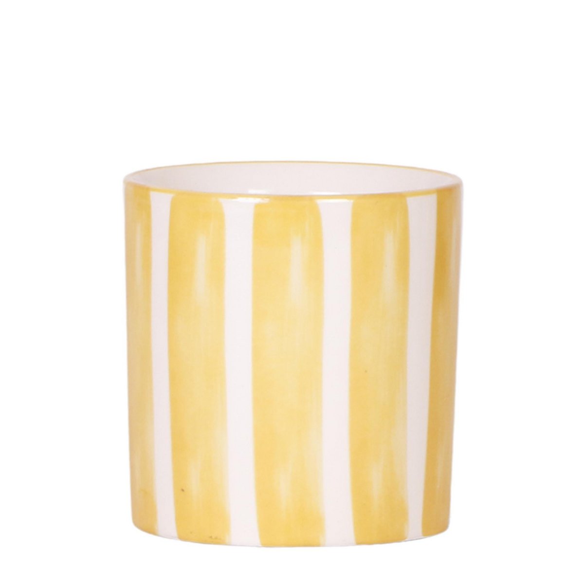 Gele Painted Stripe bloempot voor orchidee – keramische sierpot Ø9 cm