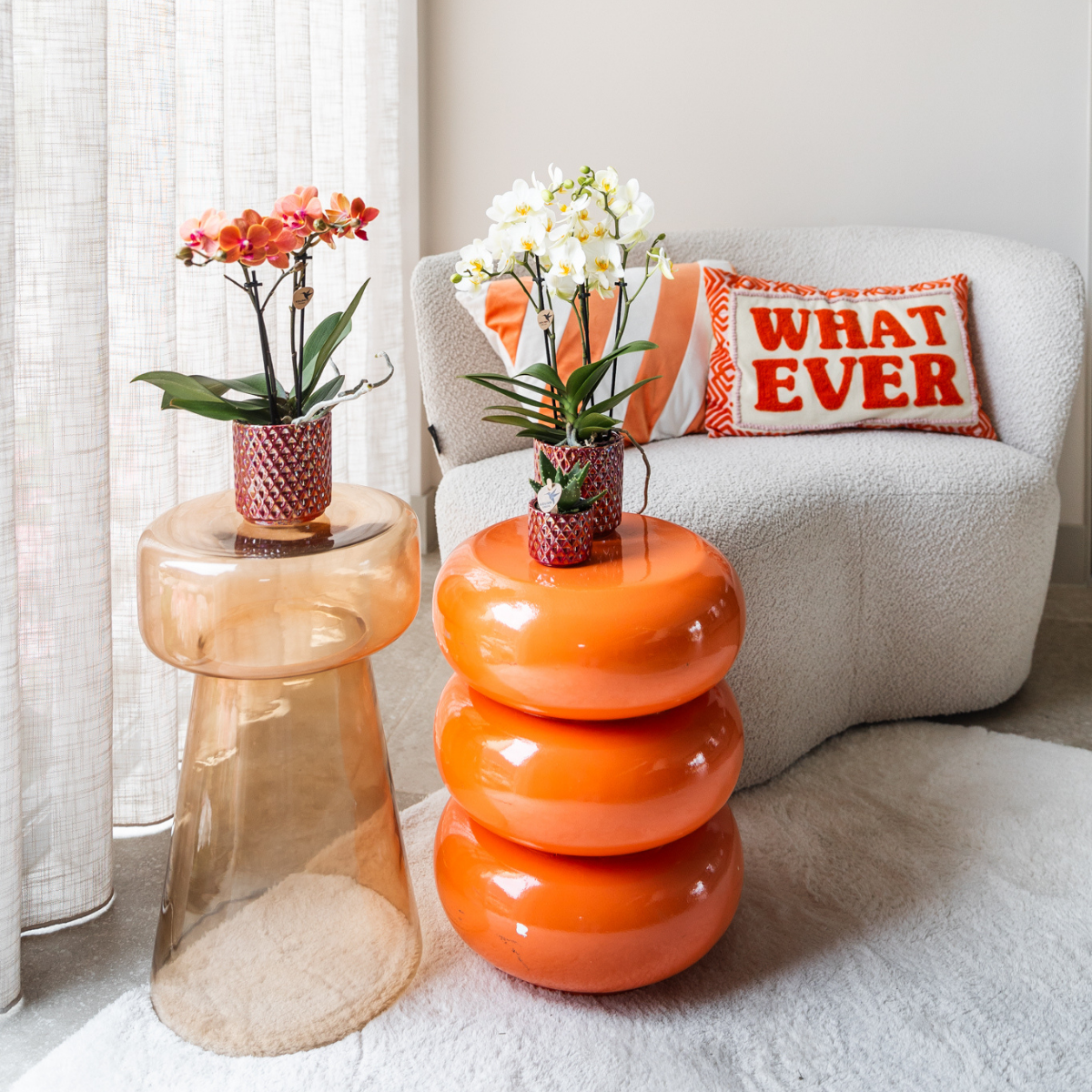 Rode Diamond Pearl bloempot voor orchidee – keramische sierpot Ø9 cm