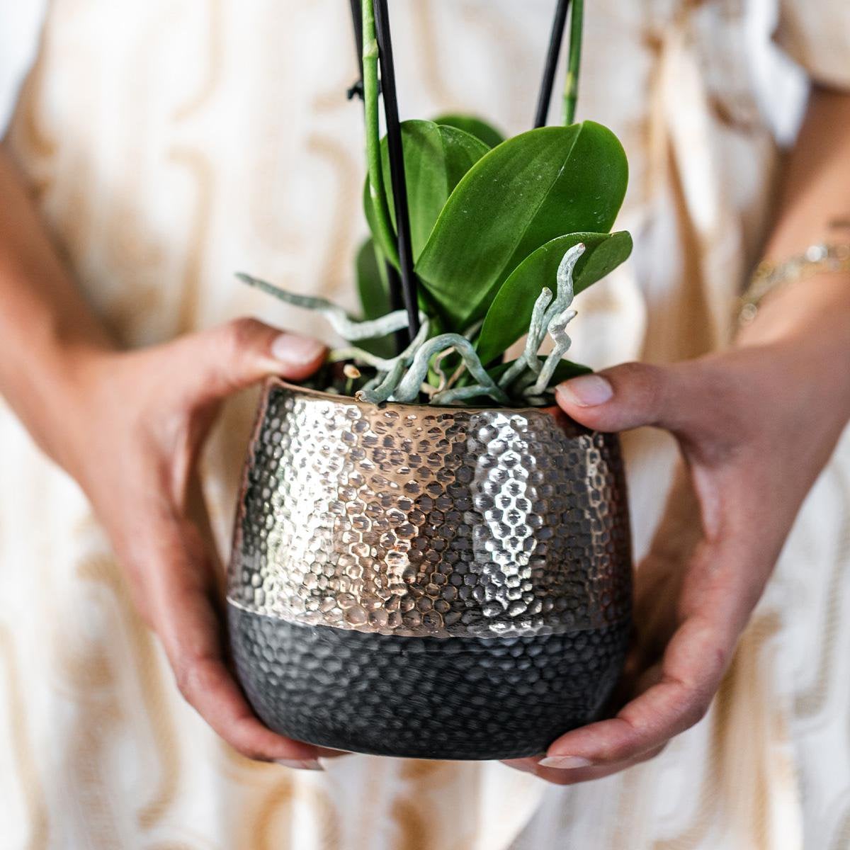 Koperen Elite bloempot voor orchidee – keramische sierpot Ø9 cm