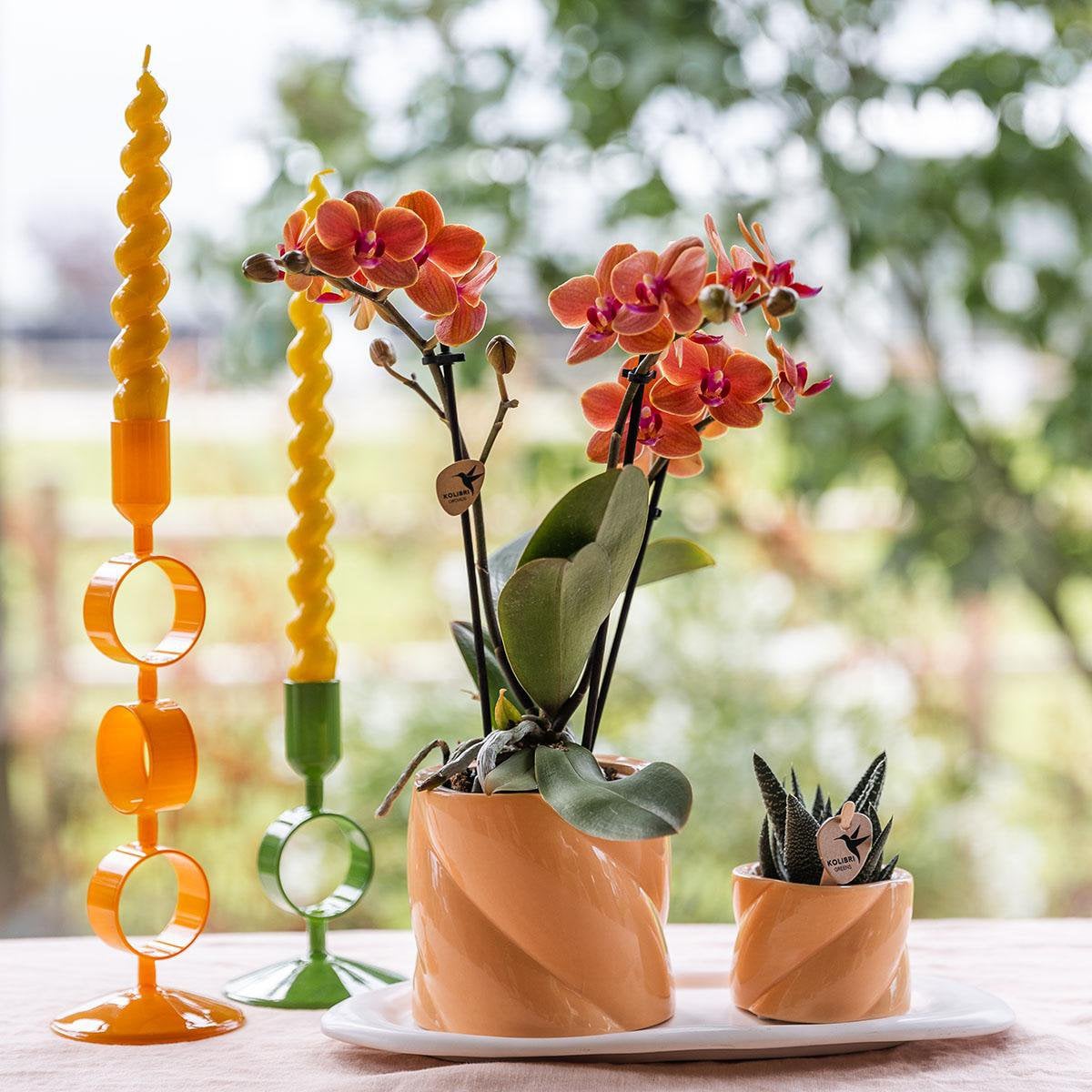 Perzikkleurige Candy bloempot voor orchidee – keramische sierpot Ø9 cm