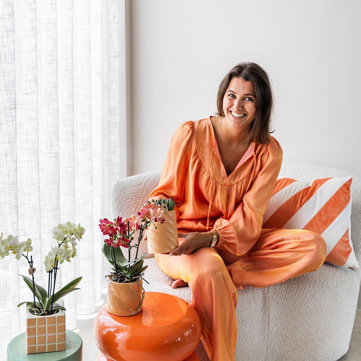 Perzikkleurige Candy bloempot voor orchidee – keramische sierpot Ø9 cm