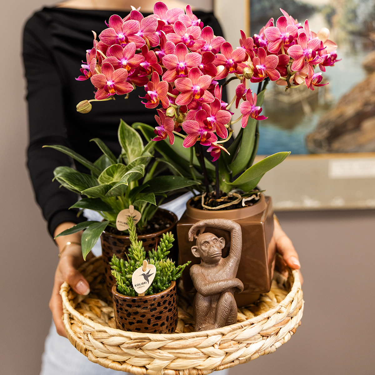 Bruine Leopard bloempot voor orchidee – keramische sierpot Ø9 cm
