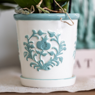 Turquoise Malaga bloempot voor orchidee – keramische sierpot Ø9 cm