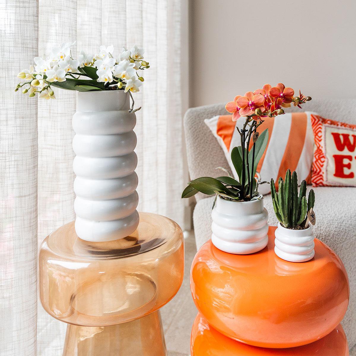 Witte Bubble bloempot voor orchidee – keramische sierpot Ø9 cm