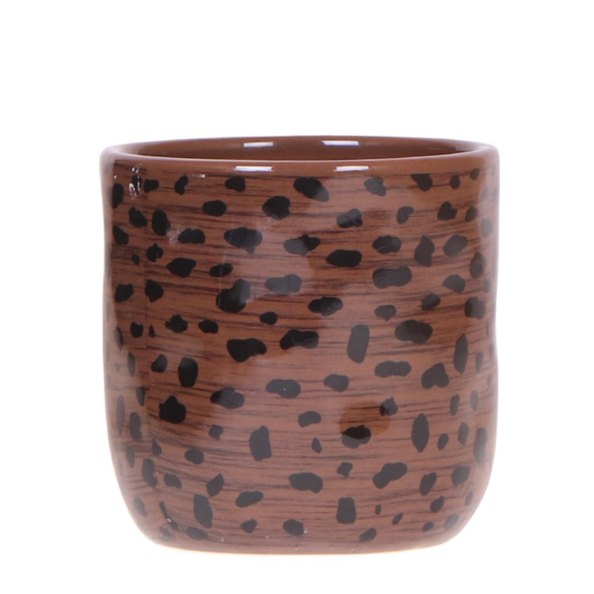 Bruine Leopard bloempot voor orchidee – keramische sierpot Ø9 cm