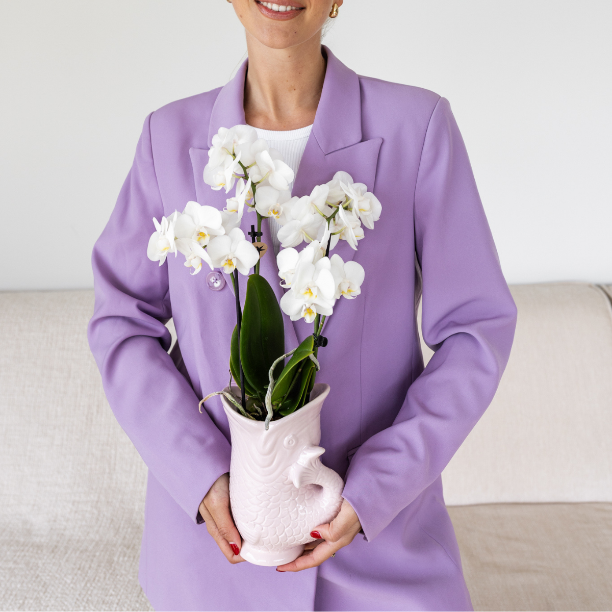 Roze Fish bloempot voor orchidee – keramische sierpot Ø9 cm