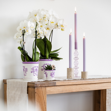 Lila Malaga bloempot voor orchidee – keramische sierpot Ø9 cm