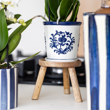 Blauwe Malaga bloempot voor orchidee – keramische sierpot Ø9 cm