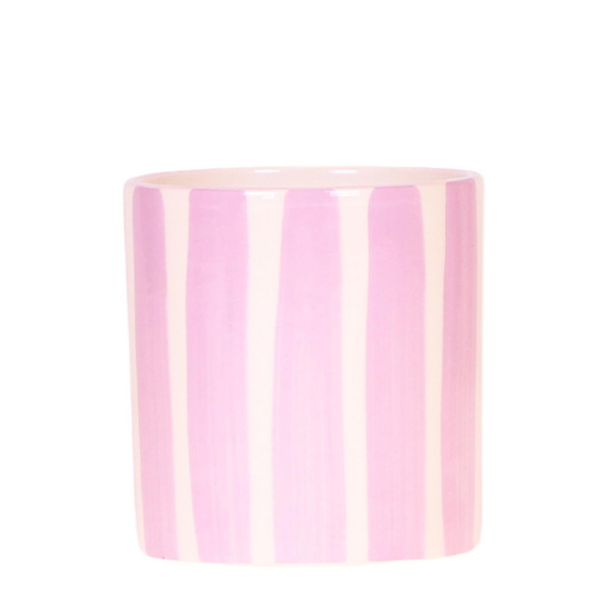 Roze Painted Stripe bloempot voor orchidee – keramische sierpot Ø9 cm
