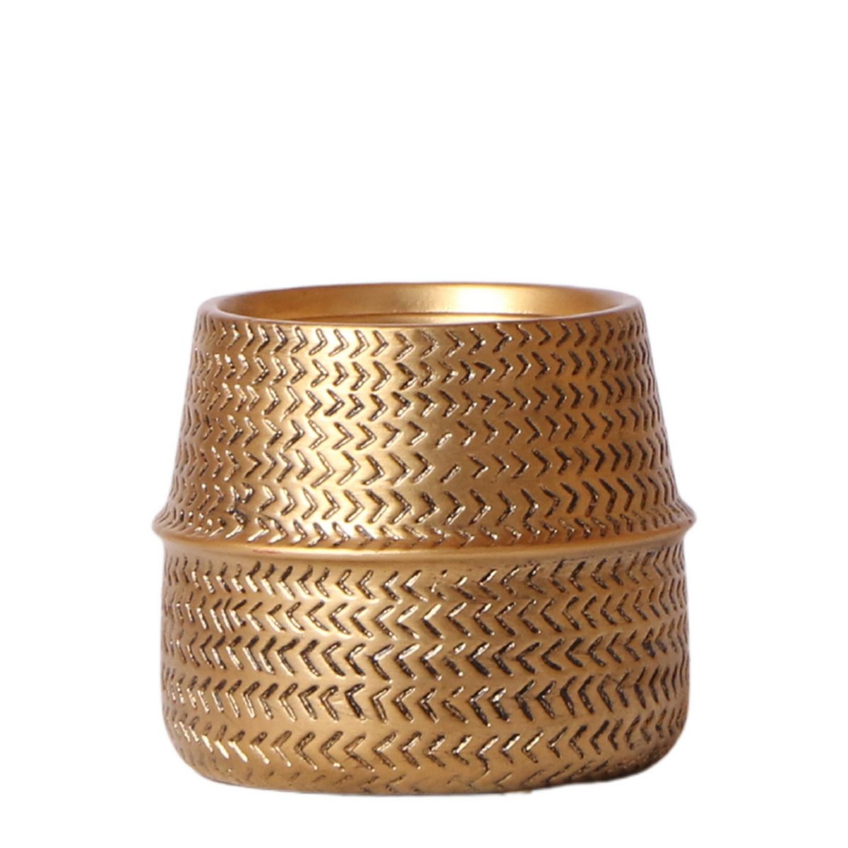 Gouden Groove bloempot voor orchidee – keramische sierpot Ø9 cm