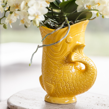 Gele Fish bloempot voor orchidee – keramische sierpot Ø9 cm