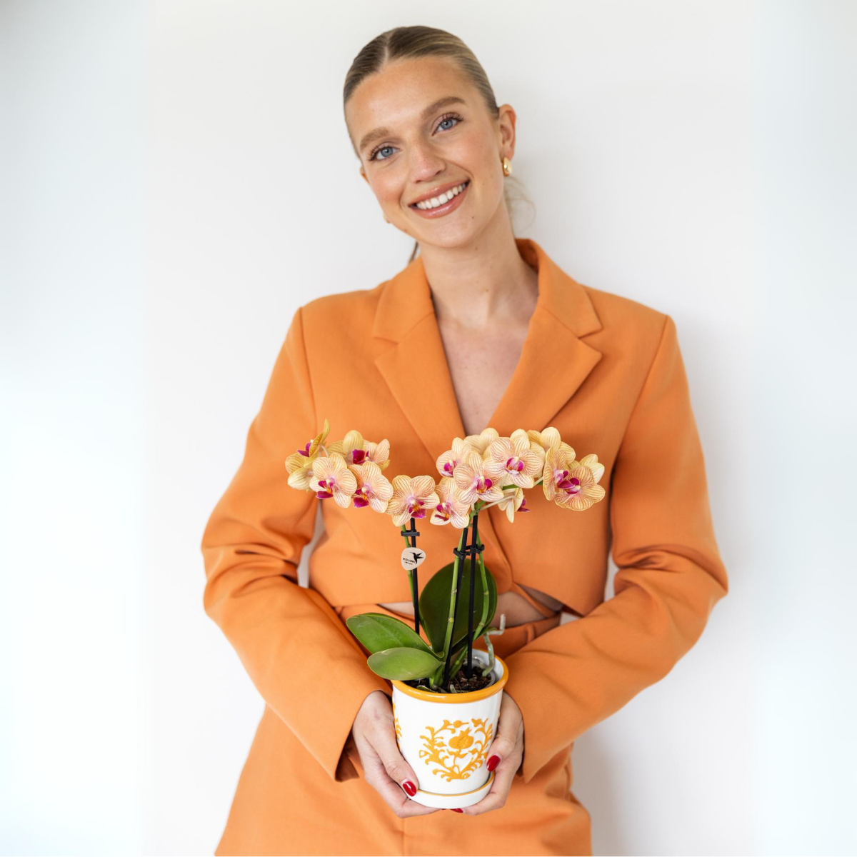 Oranje Malaga bloempot voor orchidee – keramische sierpot Ø9 cm
