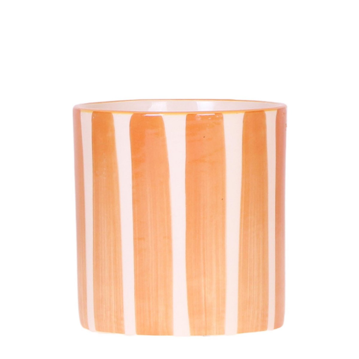 Oranje Painted Stripe bloempot voor orchidee – keramische sierpot Ø9 cm