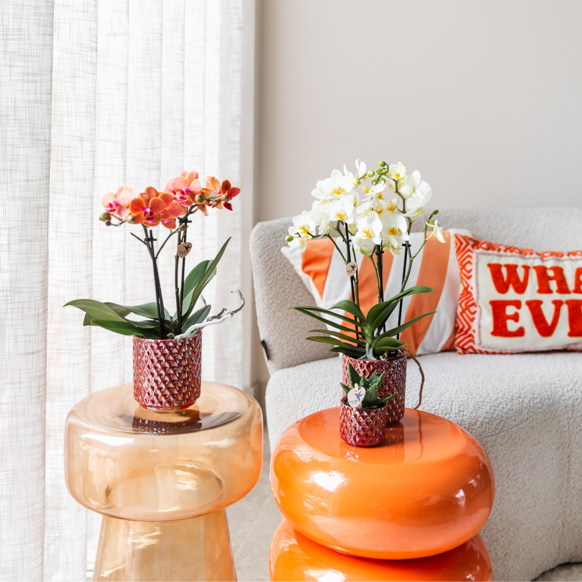 Rode Diamond Pearl bloempot voor orchidee – keramische sierpot Ø9 cm