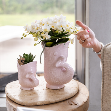 Roze Fish bloempot voor orchidee – keramische sierpot Ø9 cm